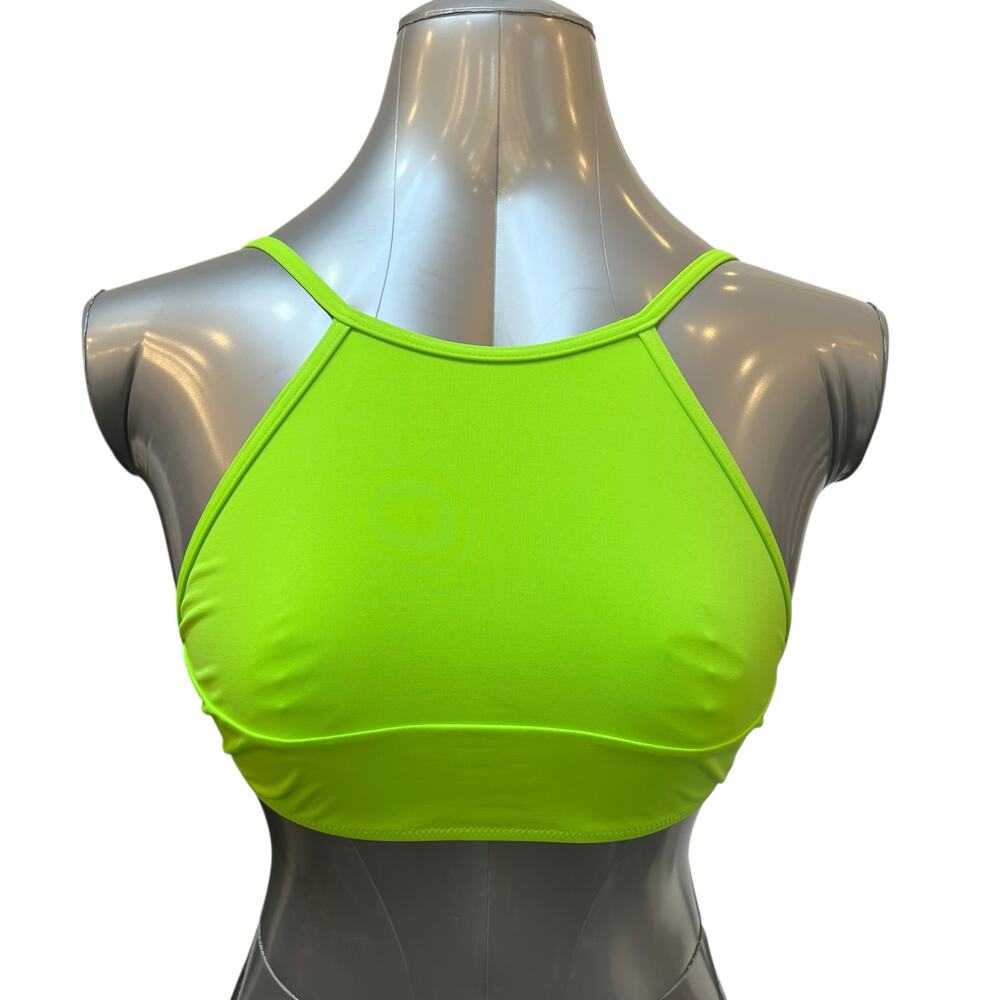 SKIMS Recycled Swim High Neck Bikini Top Neon Green Halter Crop Bralette Small